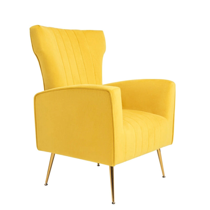 Fauteuil d'appoint en velours, fauteuil à dossier haut avec pieds dorés, canapé simple rembourré