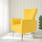 Fauteuil d'appoint en velours, fauteuil à dossier haut avec pieds dorés, canapé simple rembourré