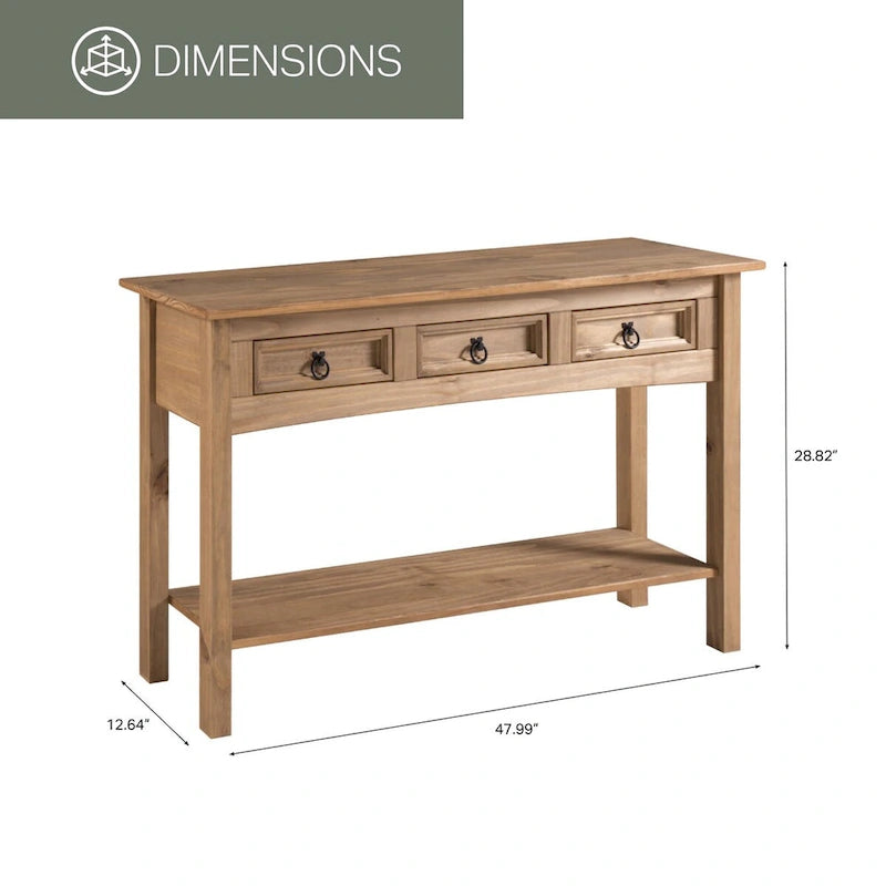 Console de table de couloir en bois à trois tiroirs série chalet pour la maison et le bureau