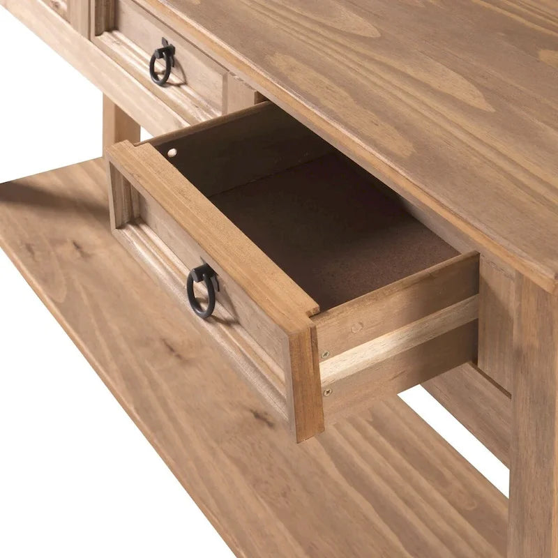 Console de table de couloir en bois à trois tiroirs série chalet pour la maison et le bureau