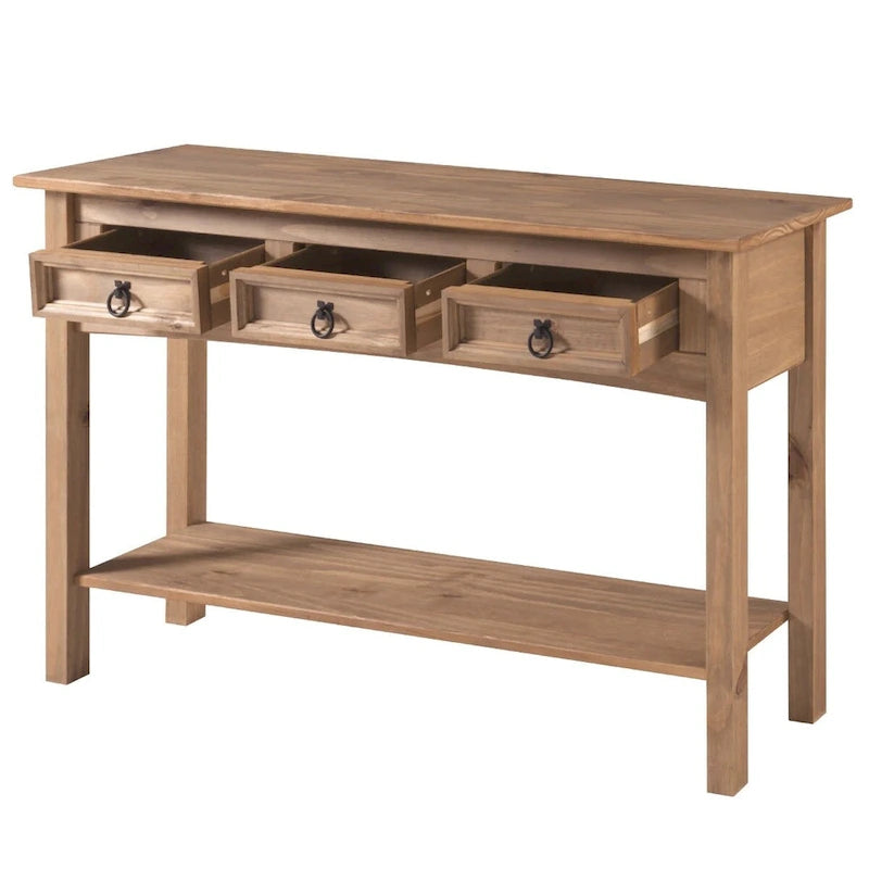 Console de table de couloir en bois à trois tiroirs série chalet pour la maison et le bureau