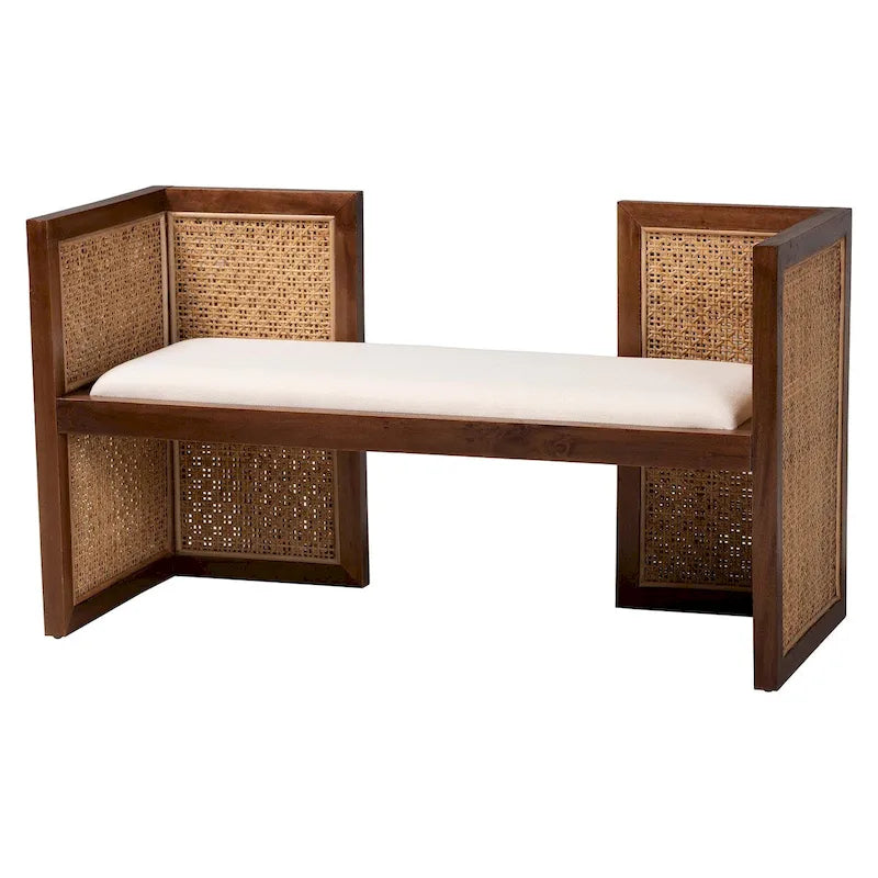 Banc d'appoint Bohème en rotin clair et bois d'acacia