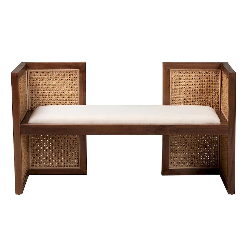 Banc d'appoint Bohème en rotin clair et bois d'acacia