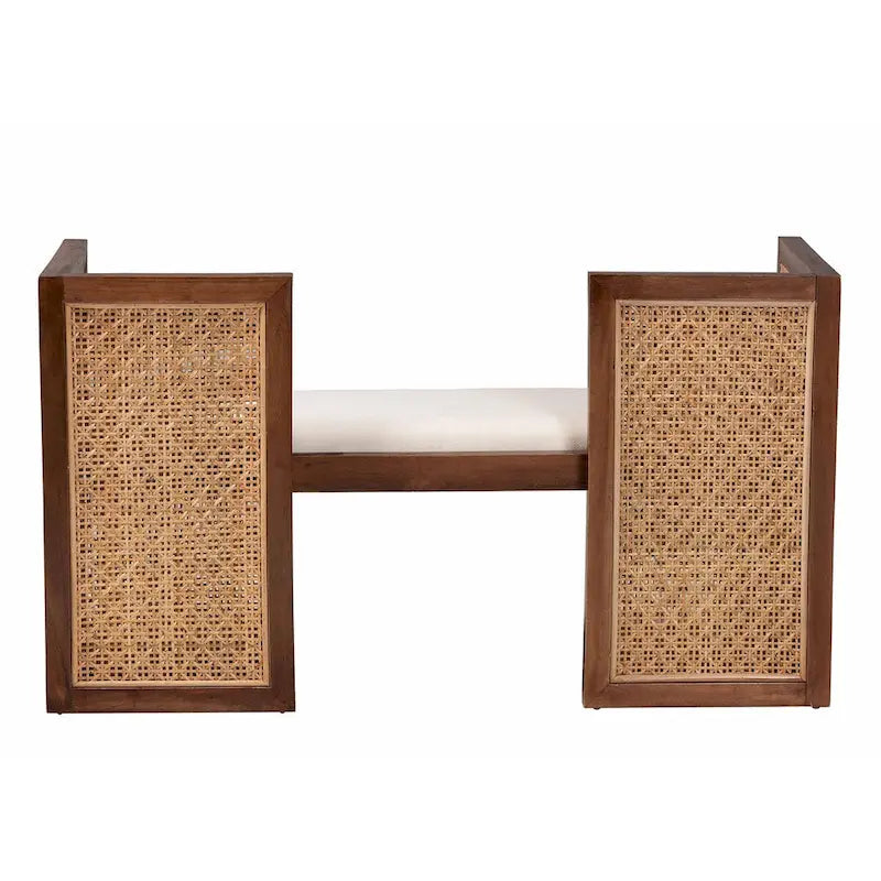 Banc d'appoint Bohème en rotin clair et bois d'acacia