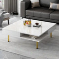 Table Basse Brillante à 2 Niveaux Design Carré