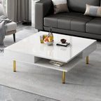 Table Basse Brillante à 2 Niveaux Design Carré