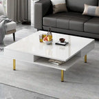 Table Basse Brillante à 2 Niveaux Design Carré