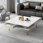 Table Basse Brillante à 2 Niveaux Design Carré