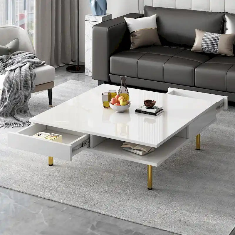 Table Basse Brillante à 2 Niveaux Design Carré