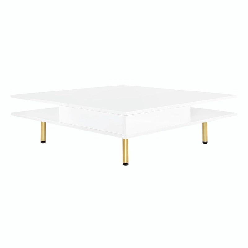 Table Basse Brillante à 2 Niveaux Design Carré