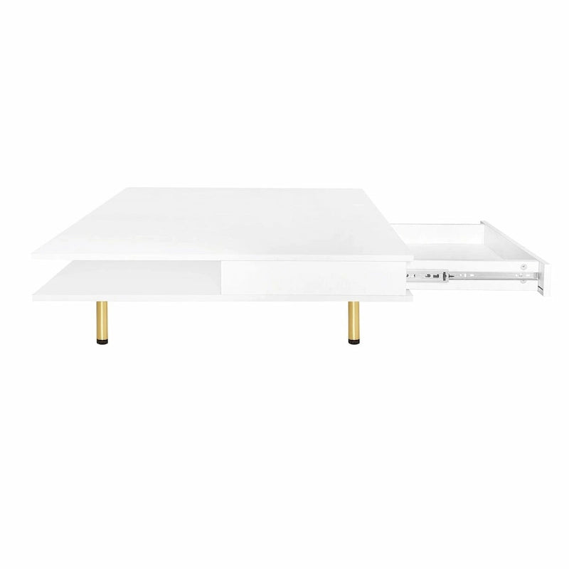 Table Basse Brillante à 2 Niveaux Design Carré