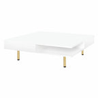 Table Basse Brillante à 2 Niveaux Design Carré
