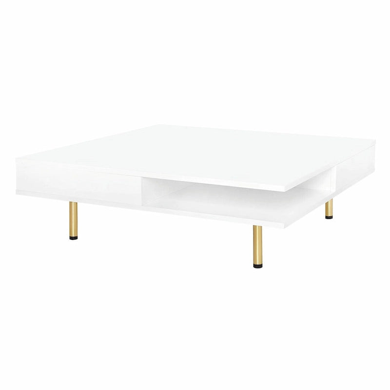 Table Basse Brillante à 2 Niveaux Design Carré