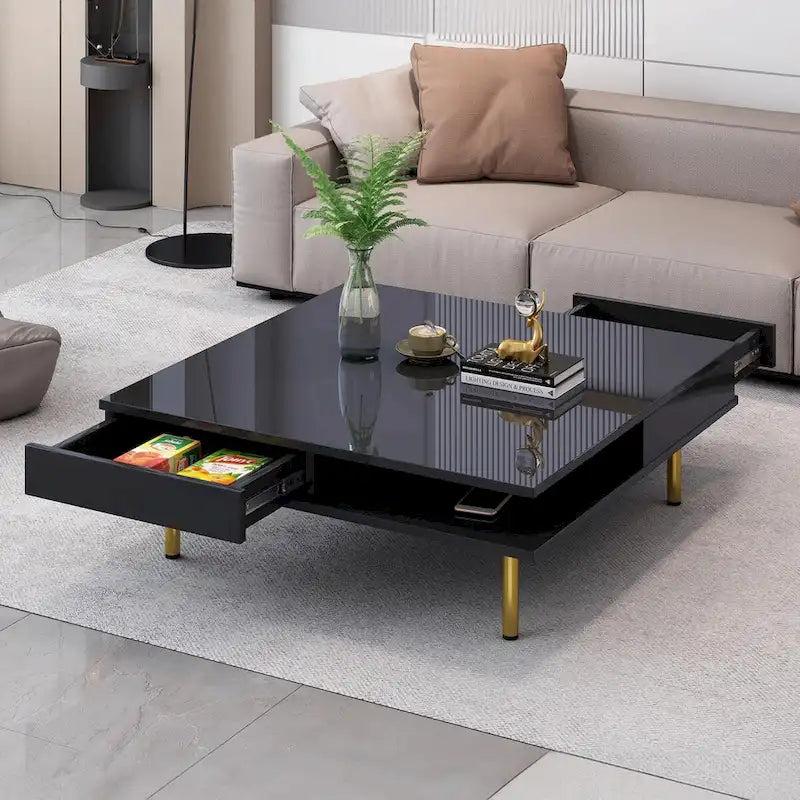 Table Basse Brillante à 2 Niveaux Design Carré