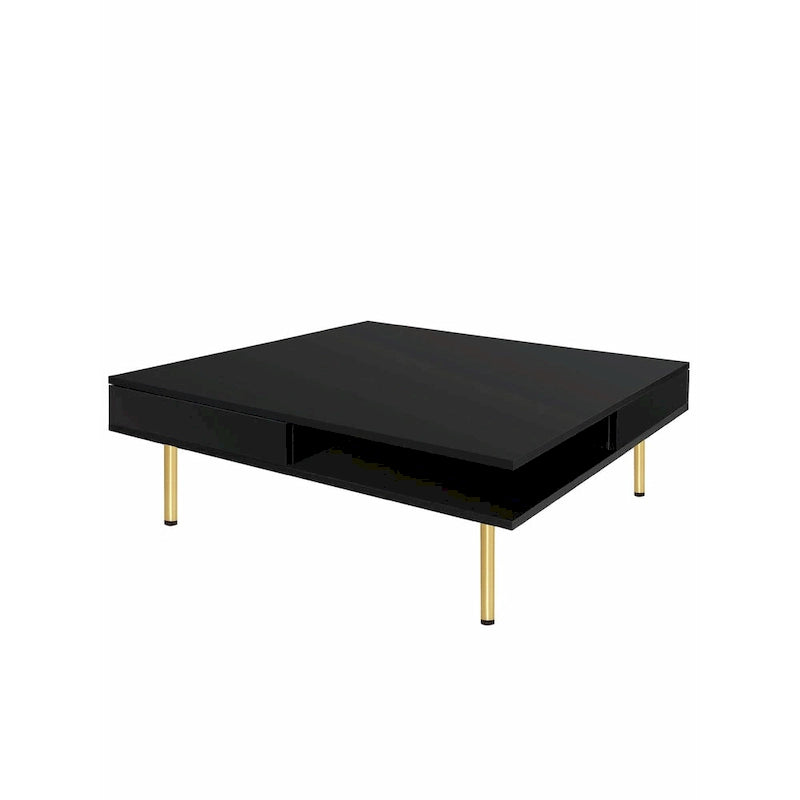 Table Basse Brillante à 2 Niveaux Design Carré