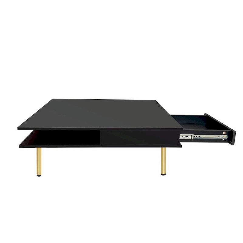 Table Basse Brillante à 2 Niveaux Design Carré