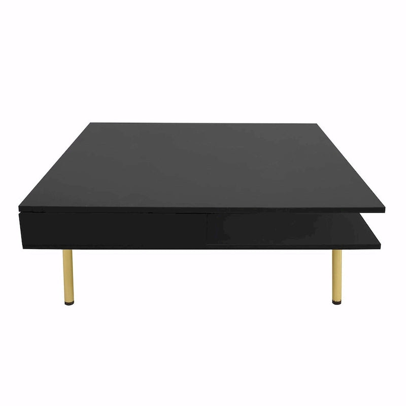 Table Basse Brillante à 2 Niveaux Design Carré
