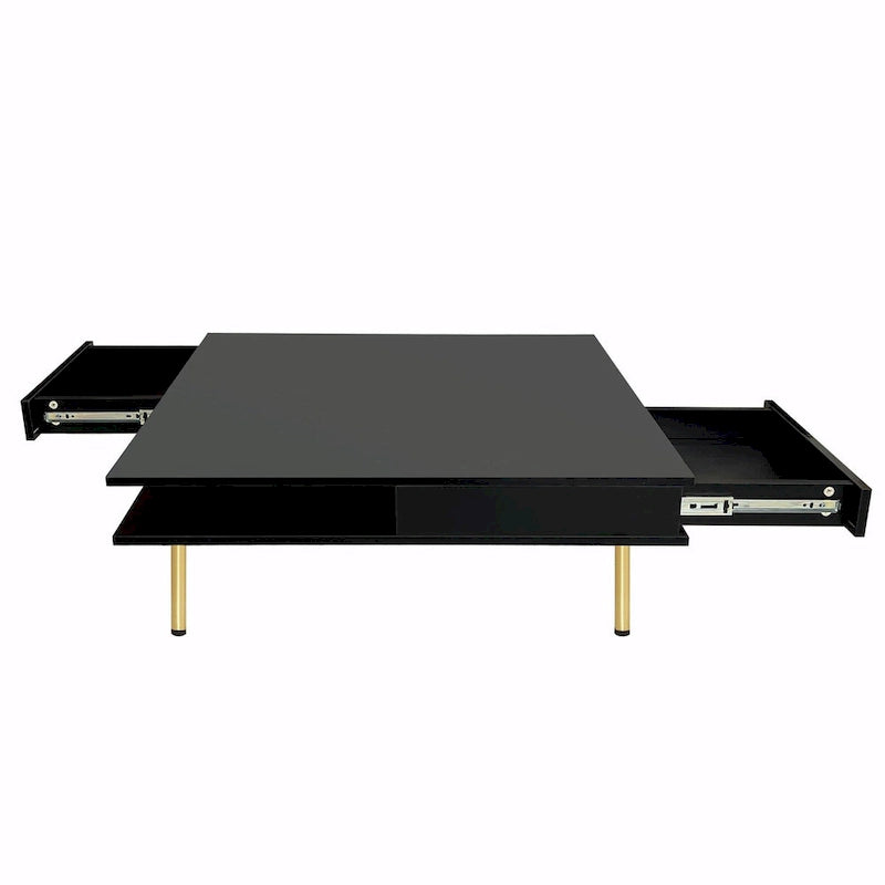 Table Basse Brillante à 2 Niveaux Design Carré