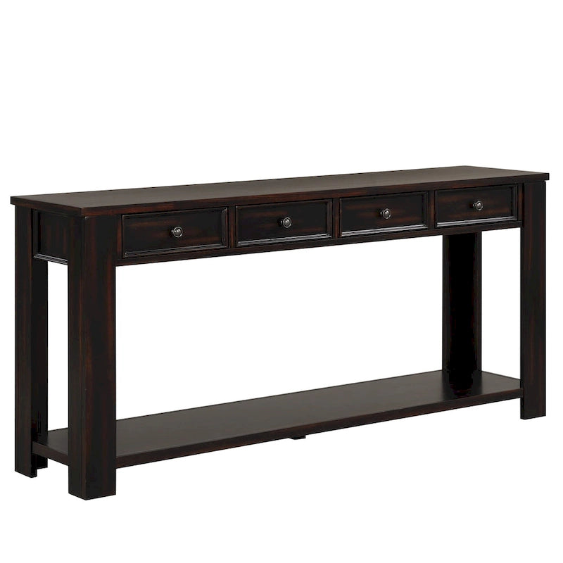Console en pin avec 4 tiroirs et 1 étagère inférieure