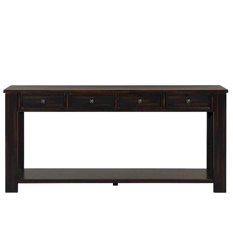 Console en pin avec 4 tiroirs et 1 étagère inférieure