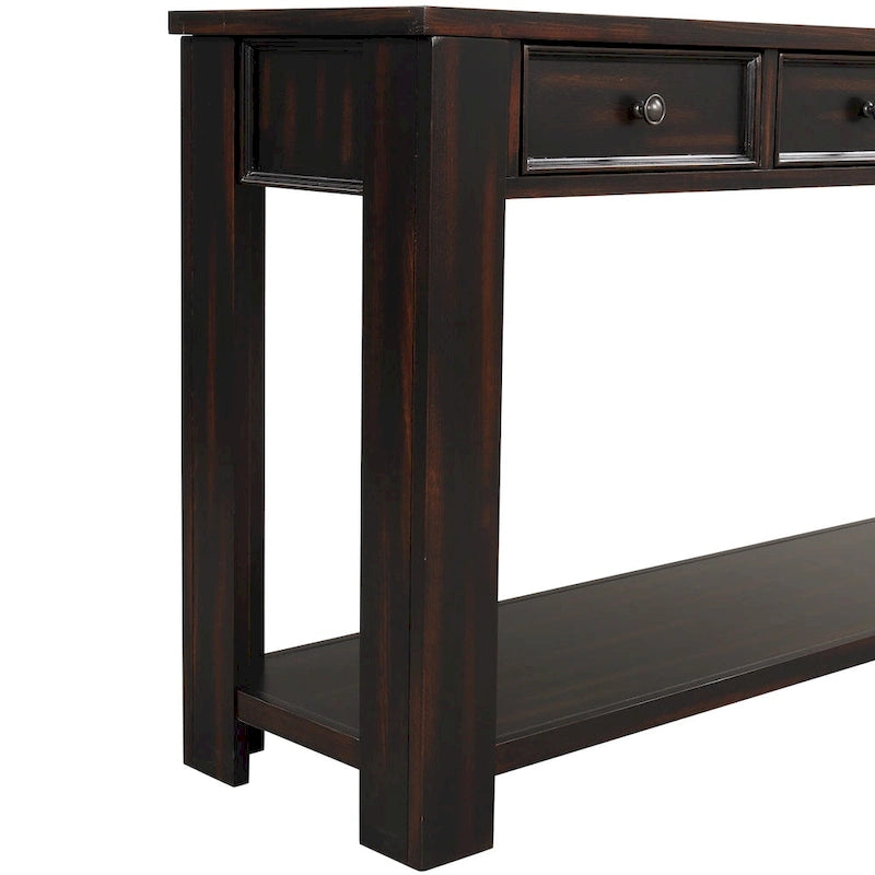 Console en pin avec 4 tiroirs et 1 étagère inférieure