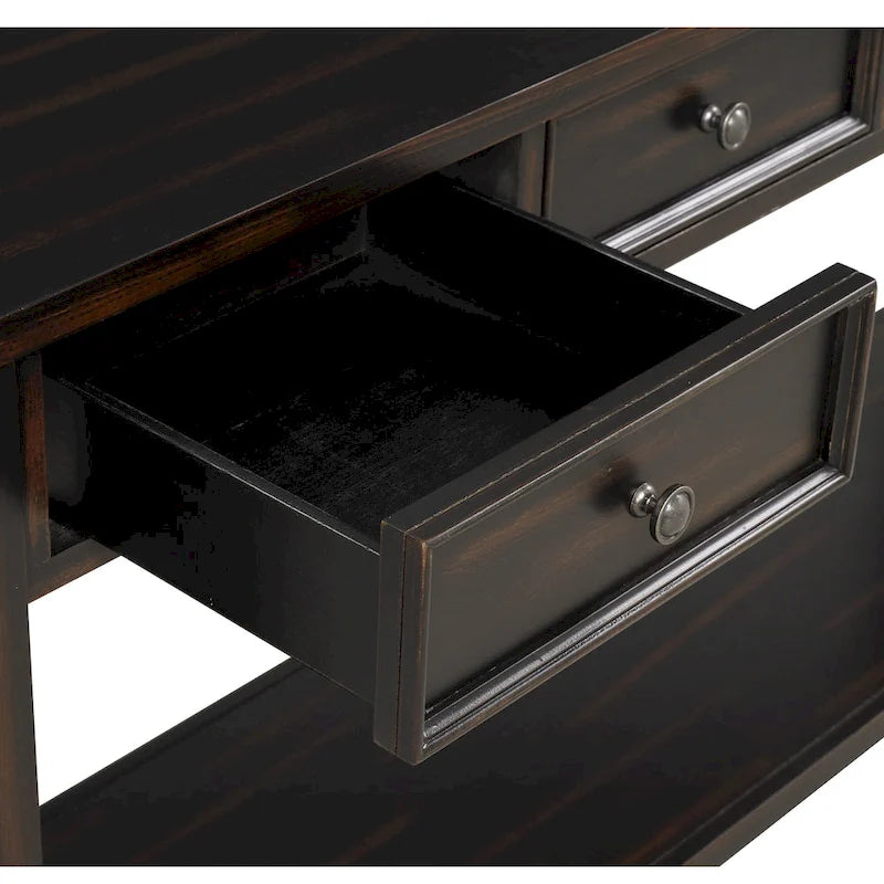 Console en pin avec 4 tiroirs et 1 étagère inférieure