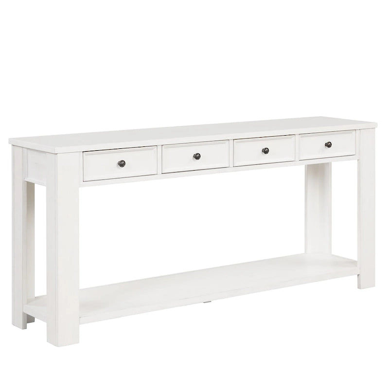 Console en pin avec 4 tiroirs et 1 étagère inférieure