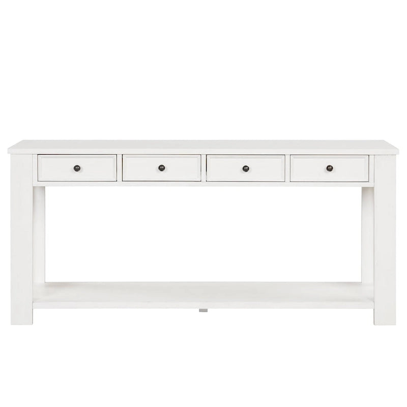 Console en pin avec 4 tiroirs et 1 étagère inférieure