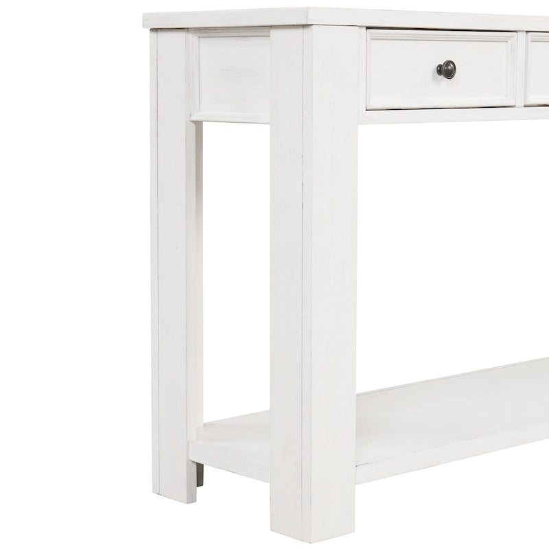 Console en pin avec 4 tiroirs et 1 étagère inférieure