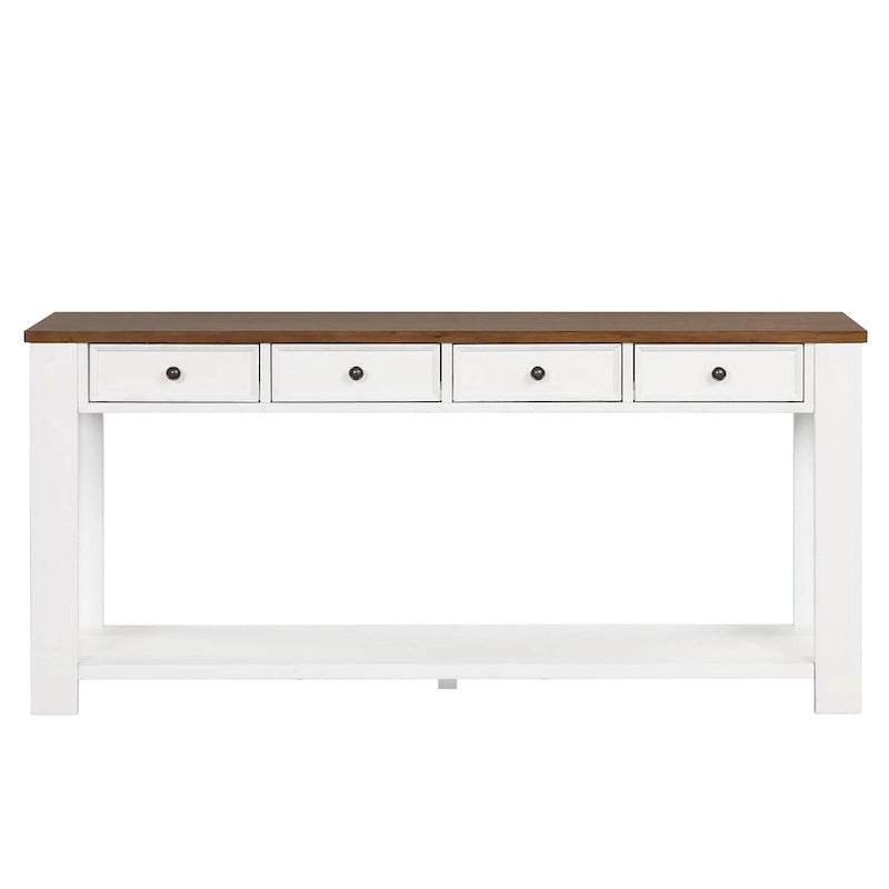 Console en pin avec 4 tiroirs et 1 étagère inférieure