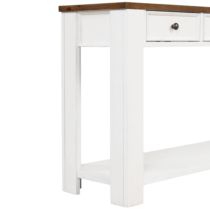 Console en pin avec 4 tiroirs et 1 étagère inférieure