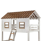 Lit superposé double en bois blanc et chêne rustique
