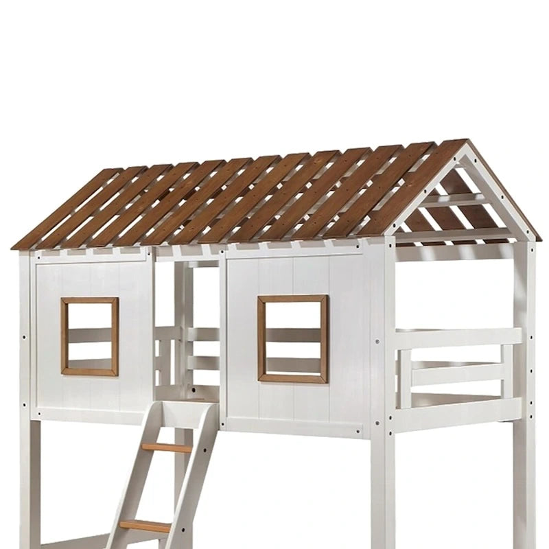 Lit superposé double en bois blanc et chêne rustique