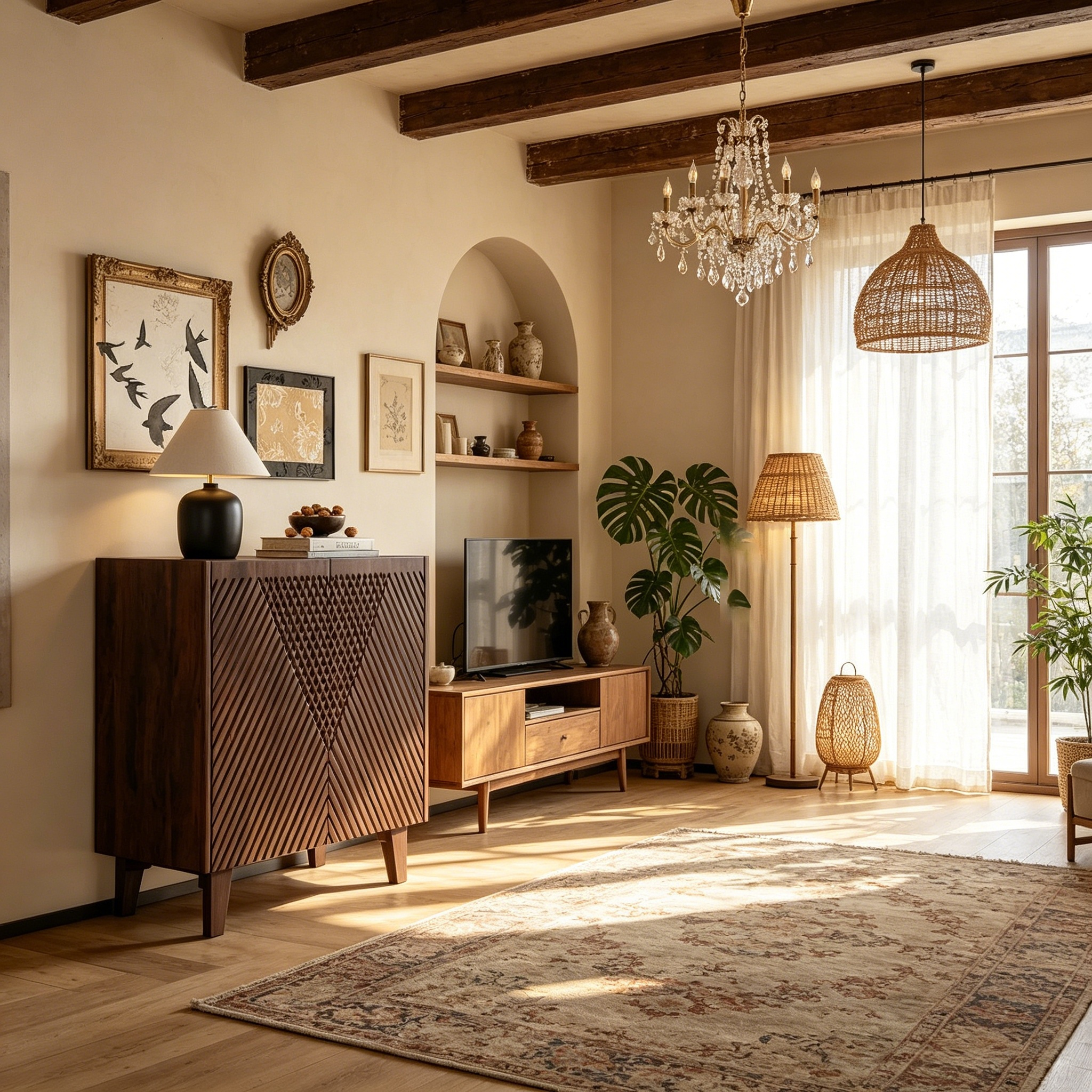 Meuble d'appoint en bois avec rangement et étagère réglable pour salle à manger